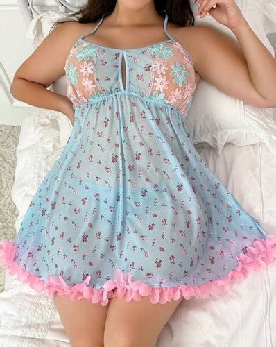Sexy Blue Floral Mesh Babydoll Nighty Thong Panty Lingerie Set X New Twirly Ebay