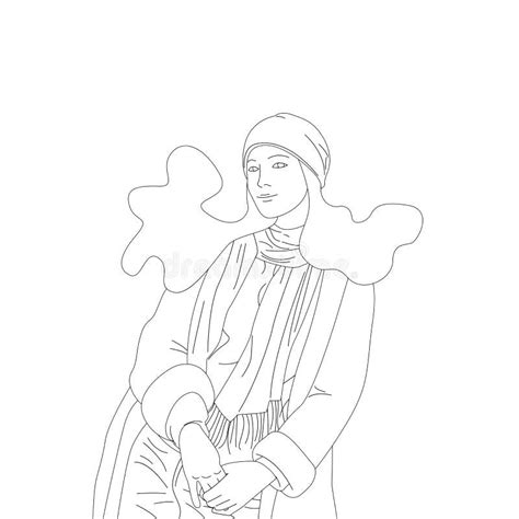 Beautiful Hand Drawn Flat Style Girl With Long Hair Is Lying Holding Big Pillow Naked Legs