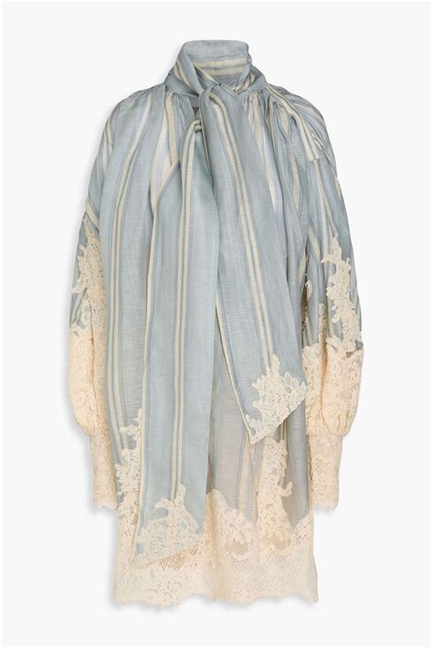 ZIMMERMANN Pussy Bow Striped Linen And Silk Blend Organza Mini Dress THE OUTNET