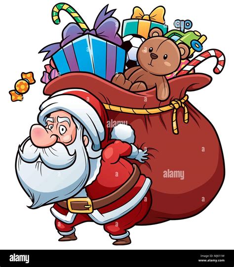 Vector Illustration Of Cartoon Santa Claus Holding Big T Bag Stock