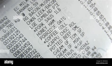 BRITISH SUPERMARKET / SHOP FOOD BILL SHOWING SHOPPING ITEMS RE RISING ...