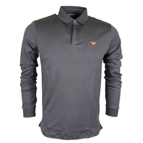 Emporio Armani Cotton Pique Dark Grey Long Sleeve Polo Clothing From