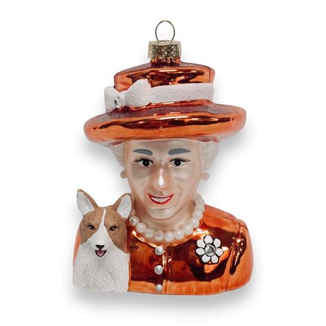 Naked Decor Exclusive Women We Admire UK Queen Elizabeth In Glossy Orange Dress W Corgi