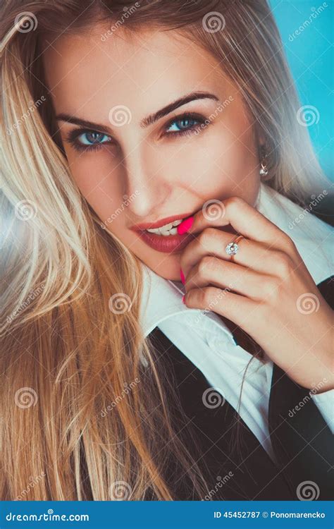 Seductive Adult Blonde Woman Looking At Camera Stock Image Image Of Jacket Cute 45452787