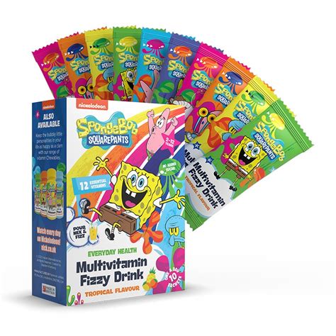 Spongebob Squarepants Multivitamin Fizzy Drink 10 Sachets Made In Britain