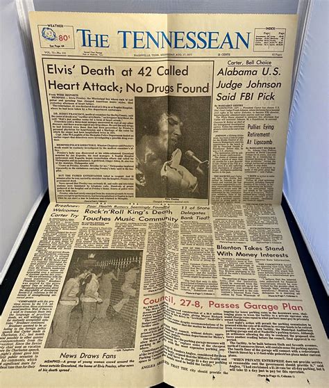 Elvis Presley Death The Tennessean August 19, 1977 Vintage | eBay
