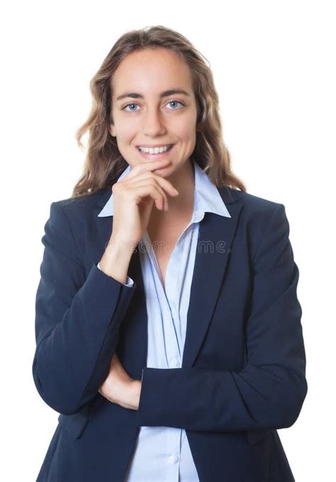 Femme D Affaires Blonde Riante Avec Les Yeux Bleus Et Le Blazer Image Stock Image Du