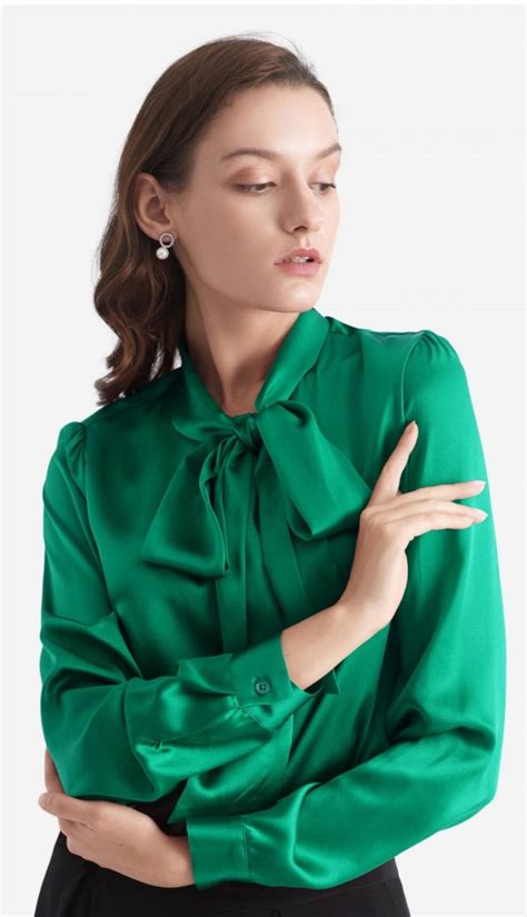 Bow Tie Neck Silk Blouse Silk Blouse Women Long Sleeve Tops Womens Silk Blouses