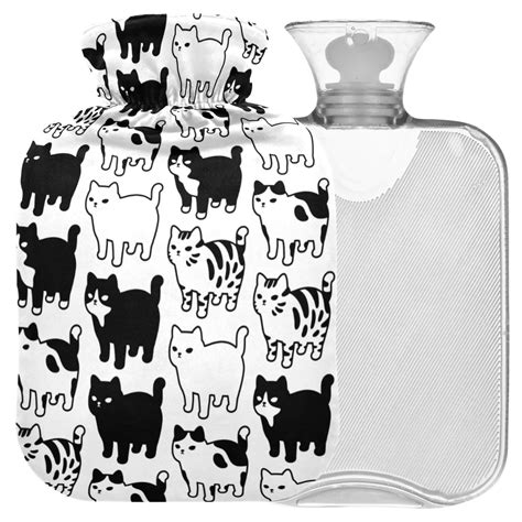 Naanle Black White Cat Hot Water Bottle 2L Large Warm Therapy For Pain Relief Ideal For