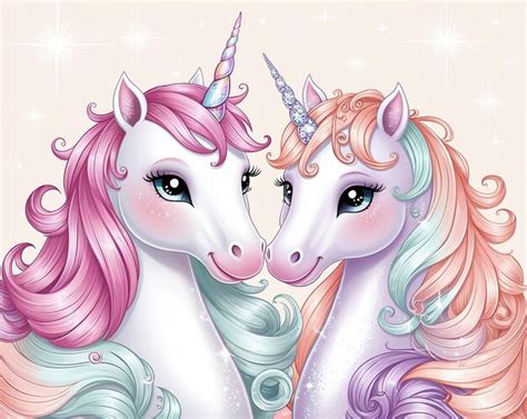 Cute Unicorns Couple Illustrated Premium Ai Generated Image