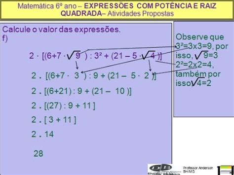 Expressões Numericas 6 Ano Com Potencia E Raiz Quadrada - Matemática 6o ano Expressões com Potência e Raiz Quadrada - YouTube