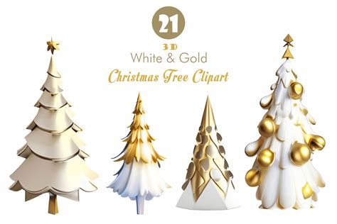 D White And Gold Christmas Tree Clipart Graphic By Artsbynaty