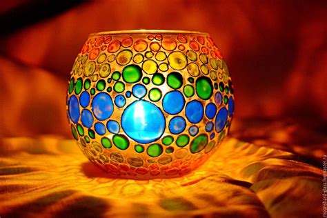 Подсвечник 'Радужные пузырьки', расписан витражными красками | Glass ...