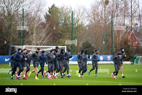 The Chelsea team during a training session at Cobham Training Ground
