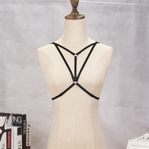 Sexy Lingerie Elastic Halter Strappy Harness Bralette Bra Garter Cupless Body Cage Black Lace