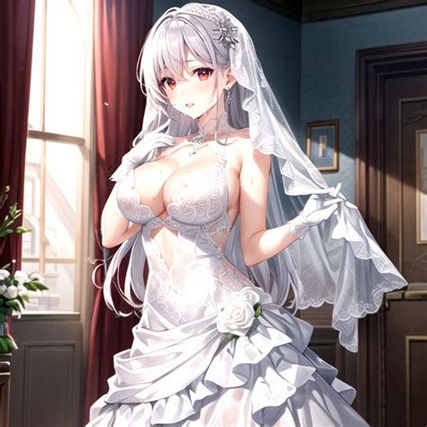 Wedding Dress Red Eyes Silver Hair AI Porn