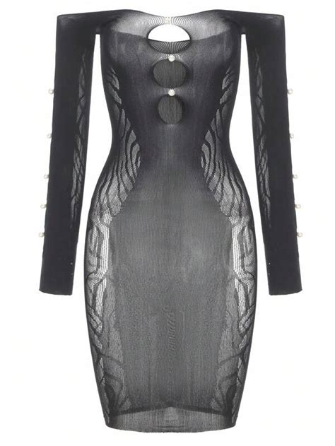 Cut Out Fishnet Bodycon Dress Without Lingerie Set Shein Usa