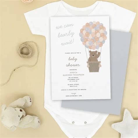 Cute Bear Hot Air Balloons Baby Boy Baby Shower Invitation Zazzle