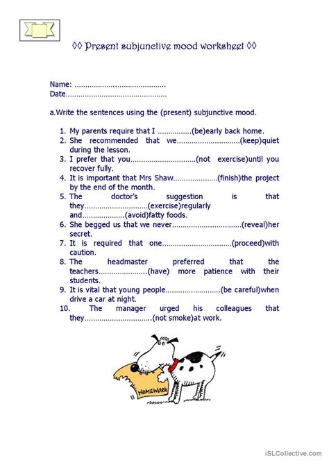 Present Subjunctive General Grammar English ESL Worksheets Pdf Doc