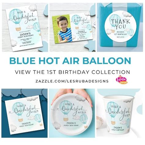 Boy Onederful World Hot Air Balloon First Birthday Invitation Zazzle