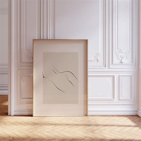 Woman Laying Down Art Naked Woman Back Line Art Nude Aesthetic Room Decor Beige Abstract Art