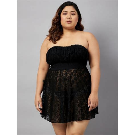 Buy Secrets By Zerokaata Women Plus Size Self Design Strapless Lace Baby Doll Lingerie Set Of