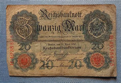 ALTE REICHSBANKNOTE ZWANZIG Mark Berlin 21 April 1910