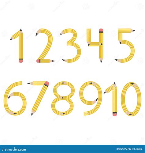 Numbers From Yellow Simple Pencils Vector Illustration Isolated On A