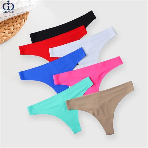 Grace Custom Logo Ice Silk Traceless Tangas No Show Private Label Bikini Custom Thongs Panties