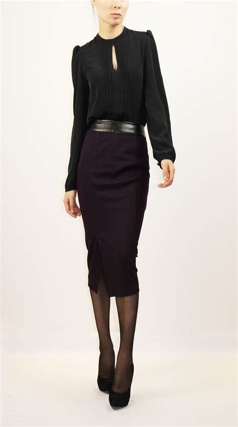 Purple Pencil Skirt With Leather Waist Band With Images Purple Pencil Skirt Pencil Skirt