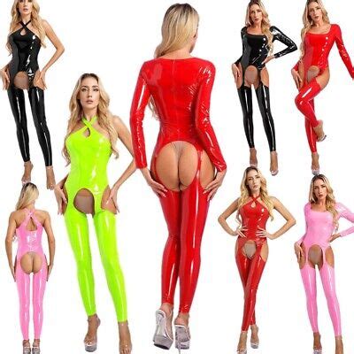 Women S Wet Look Bodysuit Patent Leather Lingerie Catsuit Clubwear Jumpsuit Ebay