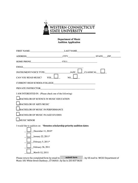 Fillable Online Wcsu Department Of Music Audition Application Fax Email