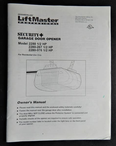 Liftmaster Garage Door Opener Owners Manual