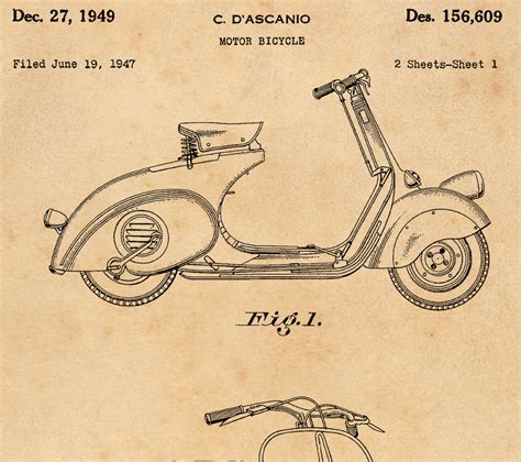 Vespa Motor Bike Patent Vintage Illustrations Ready To Hang Etsy