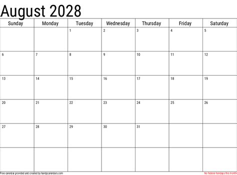 August Calendar With Holidays Handy Calendars