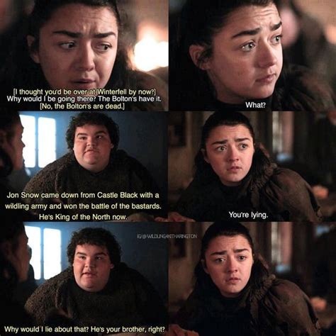 Arya Stark And Hot Pie In Stormborn Game Of Thrones Quotes Game Of Thrones Tv Game Of Thones