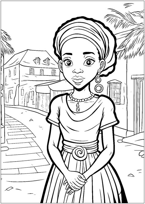Young Woman In An African Village Africa Kids Coloring Pages