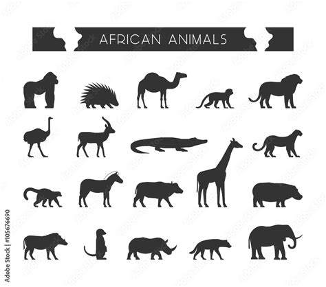 Vector black silhouettes of African animals. Stock Vector | Adobe Stock