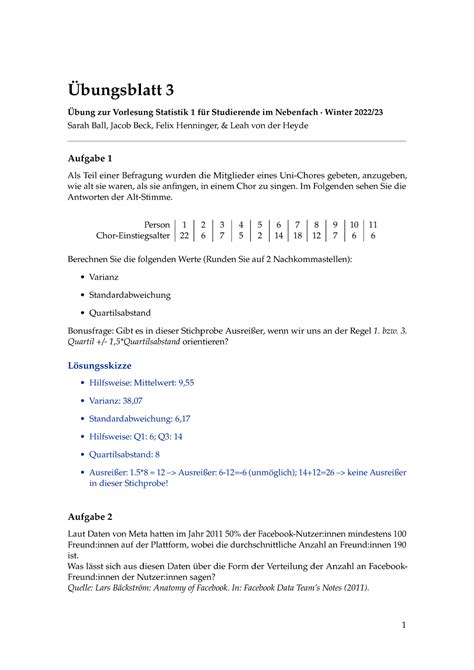 Statistik Übungsblatt 3 Lösung Übungsblatt 3 Übung zur Vorlesung