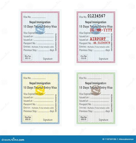 Vector Nepal Minicana International Passport Visa Sticker Template in