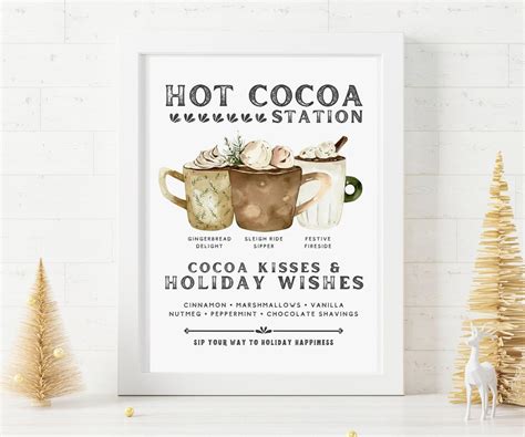 Christmas Hot Chocolate Station Sign Farmhouse Holiday Coffee Bar Xmas Printable Cottage Kitchen