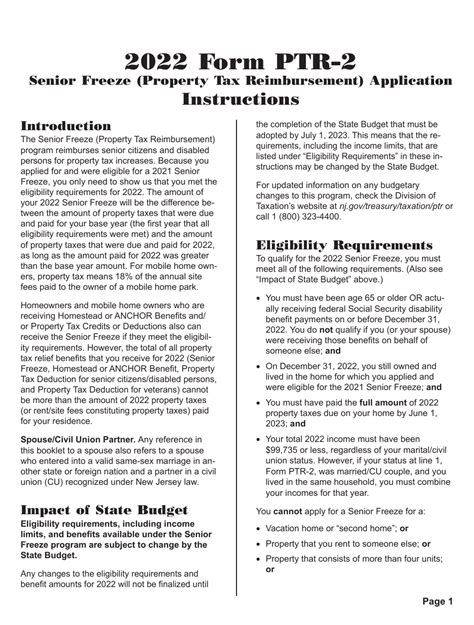 Download Instructions For Form Ptr 2 Senior Freeze Property Tax