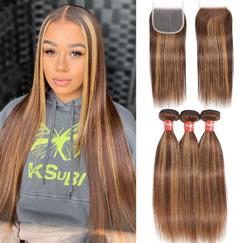 Amazon Haha P Straight Highlight Human Hair Bundles With Lace