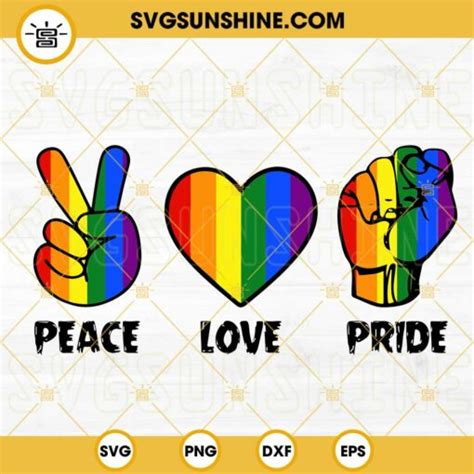 Peace Love Pride SVG Gay Pride SVG Rainbow Hand SVG LGBT Month SVG PNG DXF EPS Files