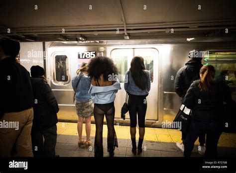 Unidentified Half Naked Woman Waiting For The Subway In New York City NY Stock Photo Alamy