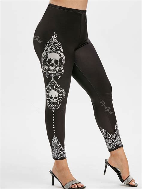 Plus Size Halloween Skull Print Leggings [35 Off] Rosegal