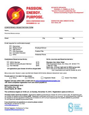 Fillable Online Mich Sca Conference Registration Form Mich Scaorg Fax