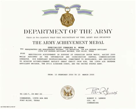 Army Certificate Of Achievement Template Army Certificate Of