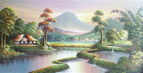Lukisan Pemandangan Alam Desa - Koleksi Gambar HD