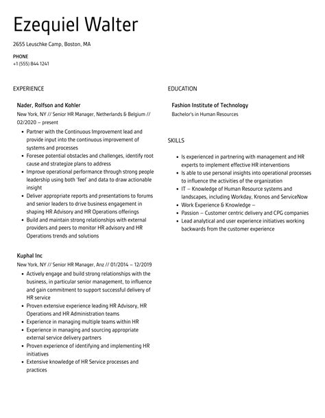 Senior HR Manager Resume Samples | Velvet Jobs